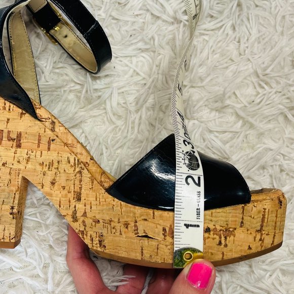 Stella McCartney Black Vegan Patent Leather Cork Platform Sandal Size 37 - Picture 6 of 10